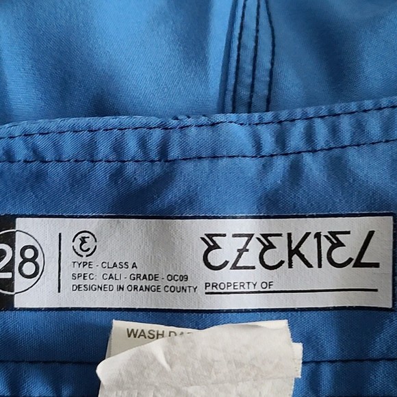 EZEKIEL Mens Tie Waist Swim Board Shorts Sz 28 Blue Logo Pocket - Picture 2 of 8